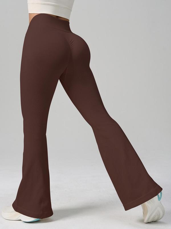 Women's Plain High Waist Flare Leg Shapewear Pants, Basic Casual High Stretch Overlap Waist Bell Bottom Trousers, Womenswear, Summer Wear 2024, Ladies Shapewear Bottoms